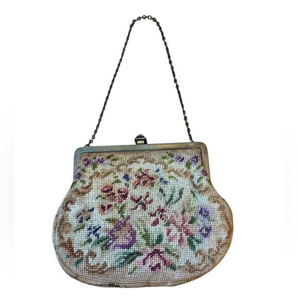 Vintage Petit Point Purse Needlepoint Embroidered Handbag - Picture 1 of 9